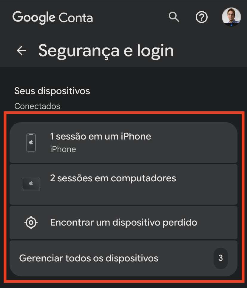 Como verificar dispositivos conectados na Conta Google