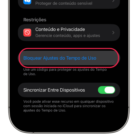 Bloqueio dos ajustes de Tempo de Uso