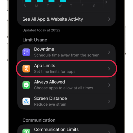 iPhone App Limits screen